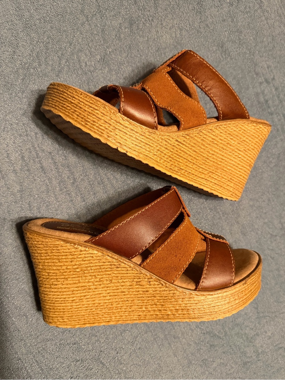 Sbicca Brown Leather Wedge Slide Platform Sandals Handmade in California Sz 7